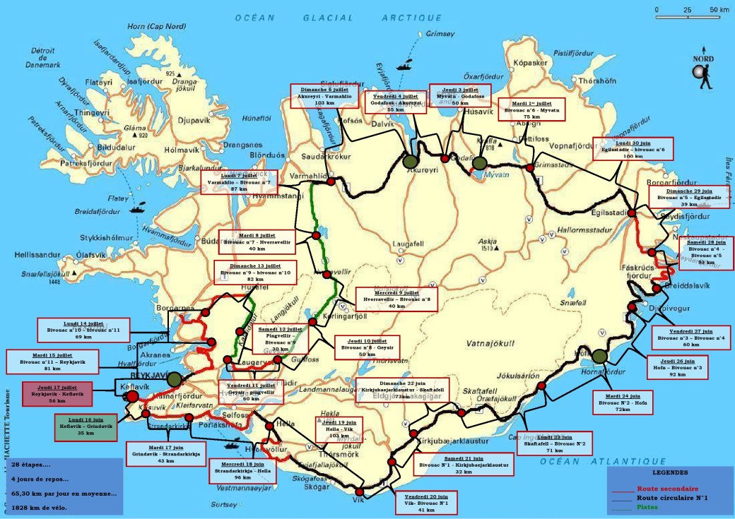 le parcours en détail du tour d'islande à vélo