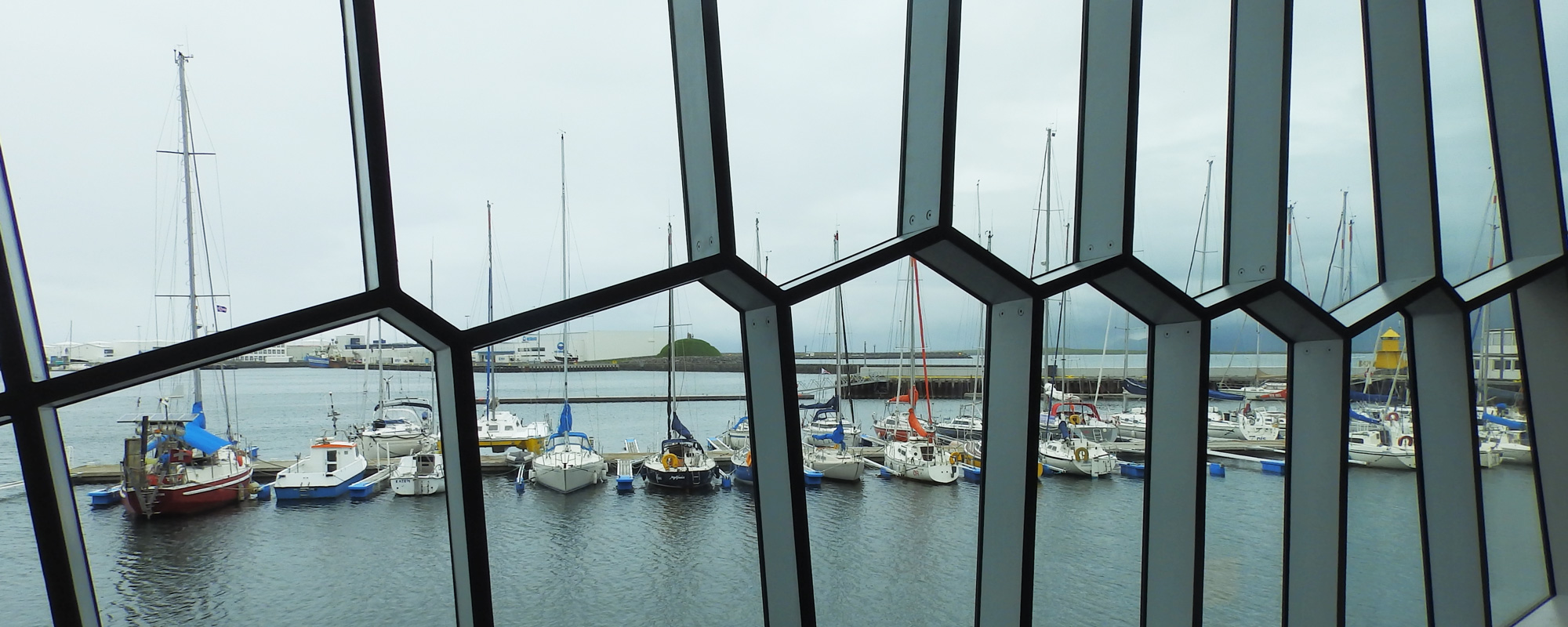 Vue de l'intérieur du harpa, en Islande à vélo à Reykjavik